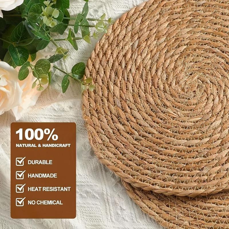 1pcs Natural Water Hyacinth Placemat Set Handwoven Heat Resistant Coasters for Bowls Cups Pots Table Decor Furniture Supplies