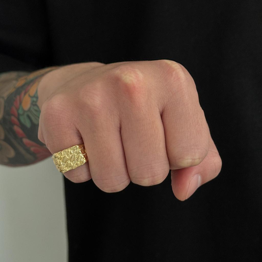 Punk Irregular Textured Square Rings For Men Gothic Geometric Metal Open Index Finger Rings Hiphop Street Jewelry Accessories