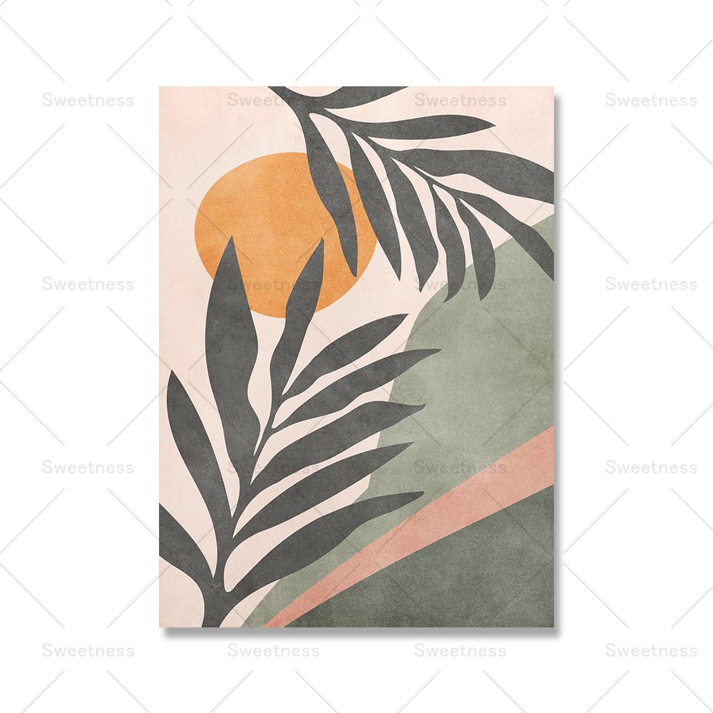 Plant Leaves Sun Line Geometry Boho Abstract Gallery Nordic Wall Art Posters And Prints Painting Pictures For Living Room Decor No Frame