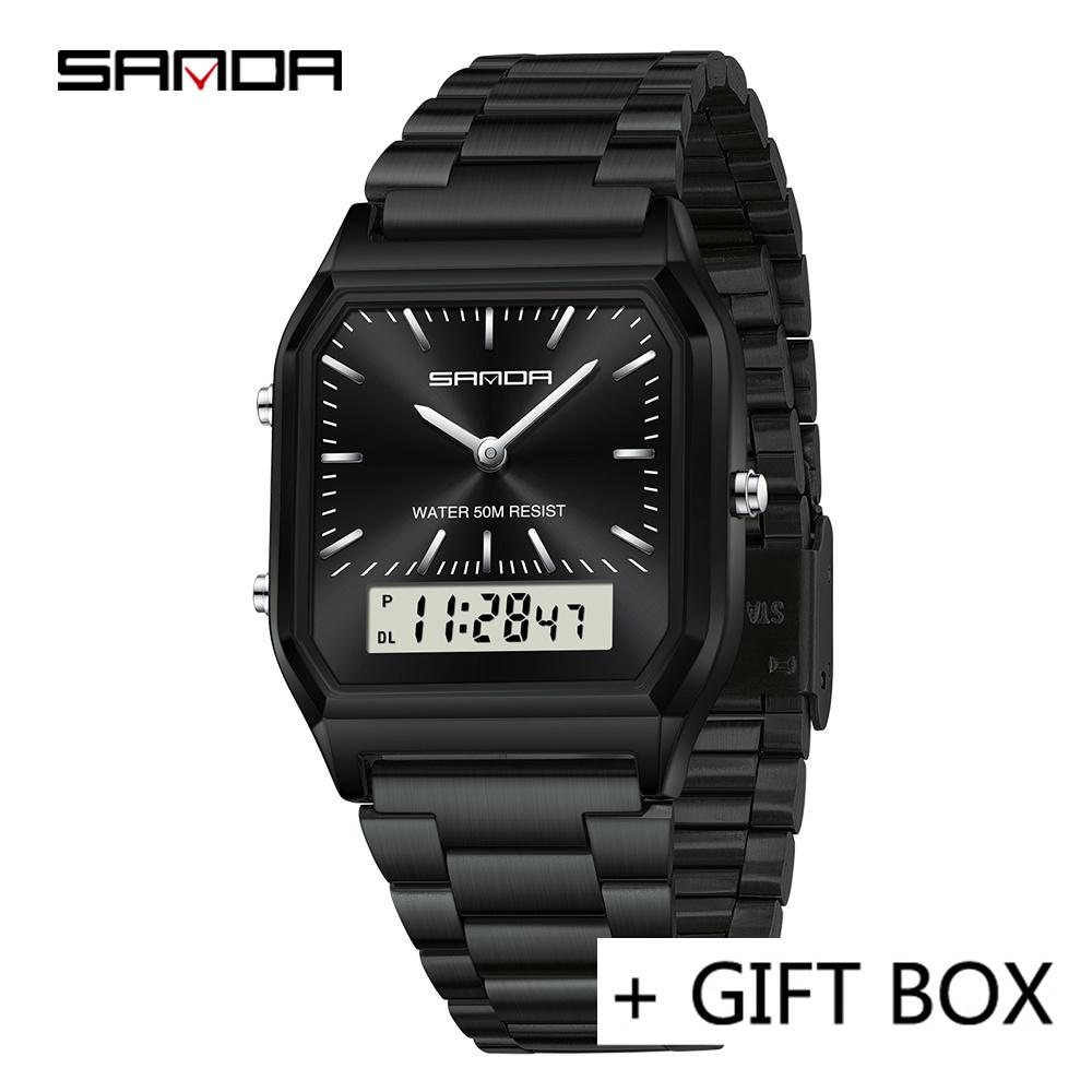 SANDA Men Watch Military Sport Quartz Digital LED Wristwatch Top Brand Luxury Stopwatch Waterproof Male Electronic Clock 747