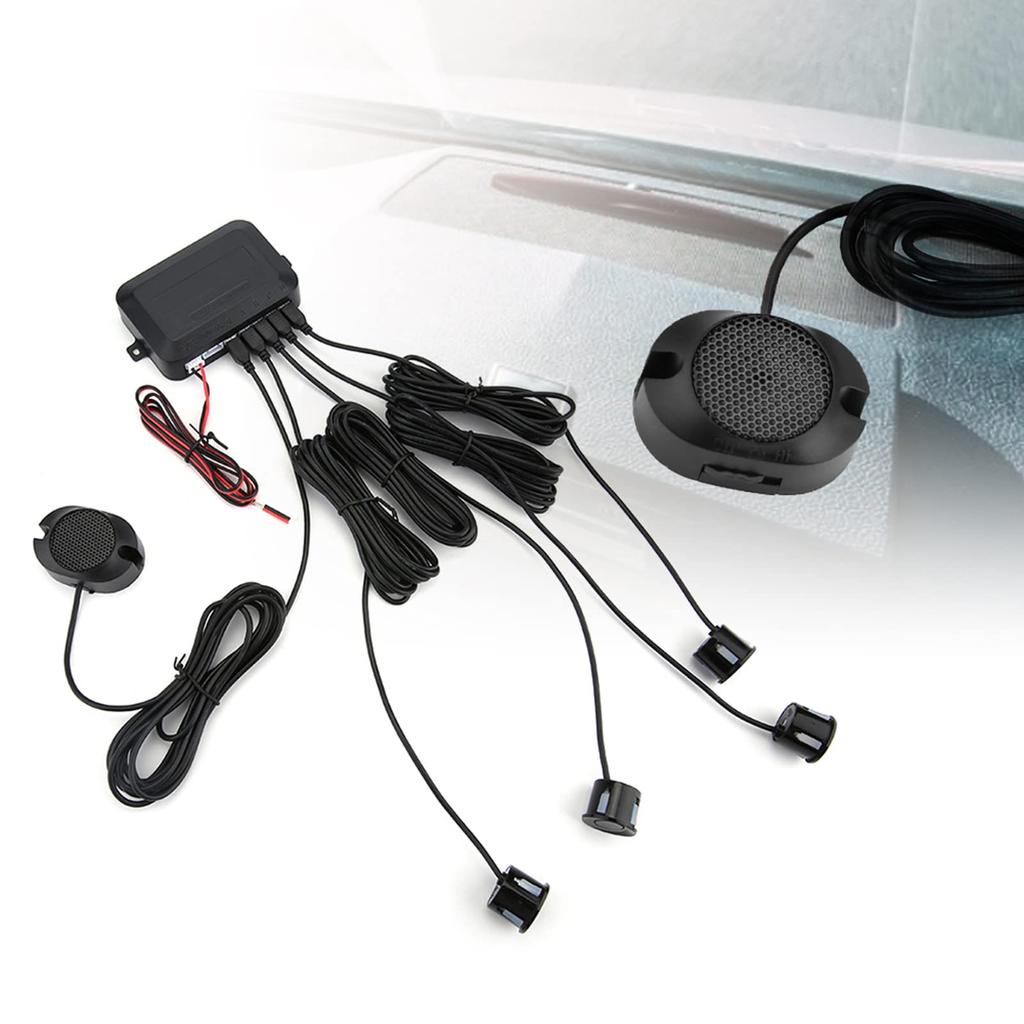 Qiilu Parking Sensor, Black Parking Sensor Reverse Radar Kit Warning Sound Indicator Probe System