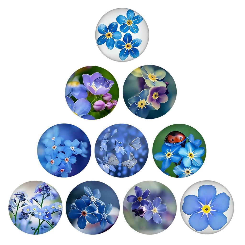 Blue Forget-Me-Not Crystal Glass Magnetic Refrigerator Magnet - Home Kitchen Decoration