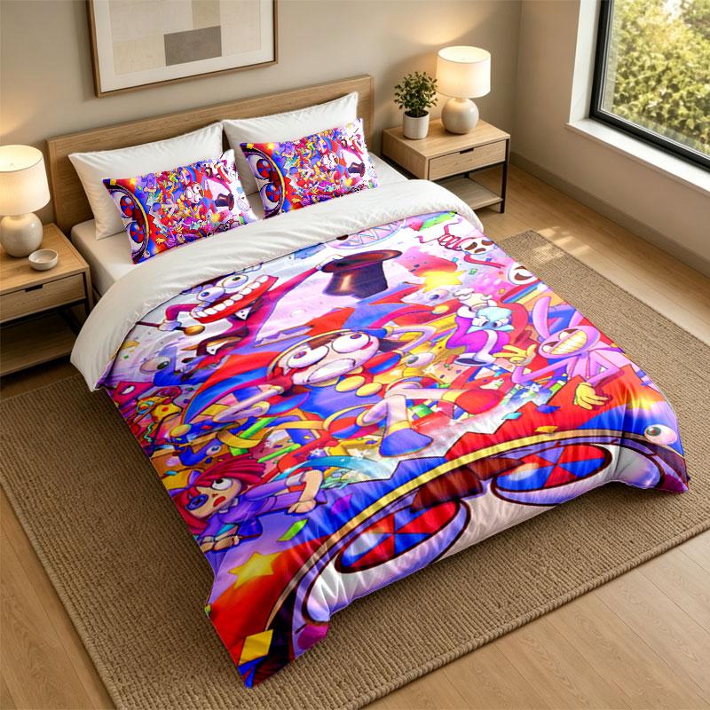 3Pcs Bedding SetThe Amazing Digital Circus Soft Bed Sheet and Two Pillowcases Home Bedroom Decor