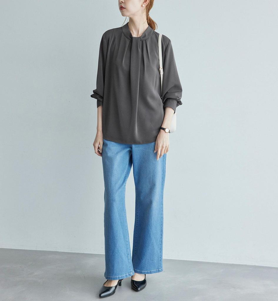 ROPE PICNIC Recycled Polyester Front Tuck Blouse in 2 Matching Charcoal Women's (Available Sizes) - Outfits, (06)