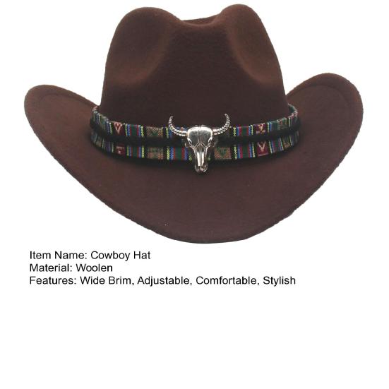 Western Cowboy Hat for Men Women Wide Brim Sun Protection Fedora Beach Hat Wool Cowgirl Felt Hat with Adjustable Strap