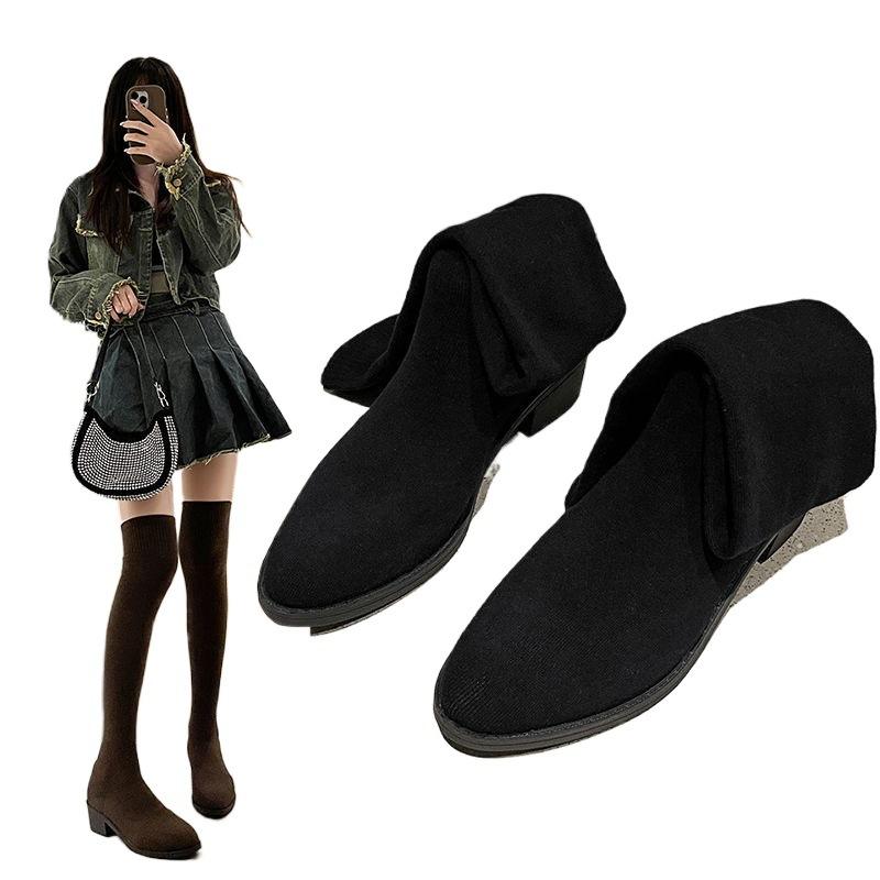 Elastic Socks Boots Women's 2025 Spring and Autumn Versatile Long Tube Socks Over Knee Boots Women's Thick Heel Pointed Skinny Boots Large Size