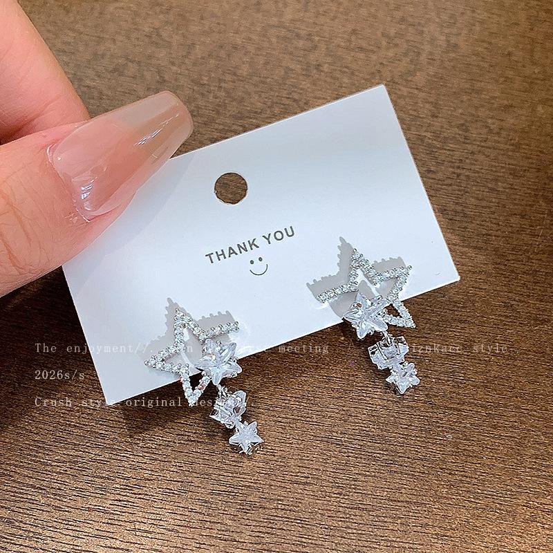 High-end romantic star falling galaxy zircon star earrings fringed stud earrings unique light luxury high-end temperament ear jewelry