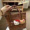 Summer 2025 Cartoon Cat Handbag - Handmade Imitation Rattan Woven Basket for Single Shoulder Use
