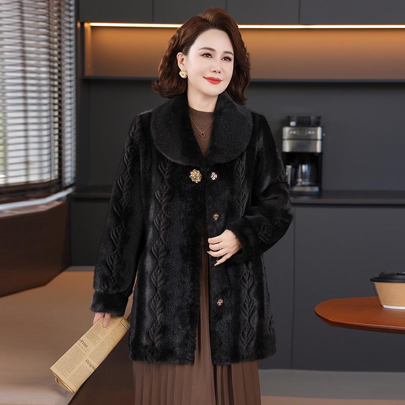 Mom's 2025 Faux Mink Velvet Winter Coat - Eco-Friendly Fur for Middle-Aged & Elderly Women in 40s & 50s