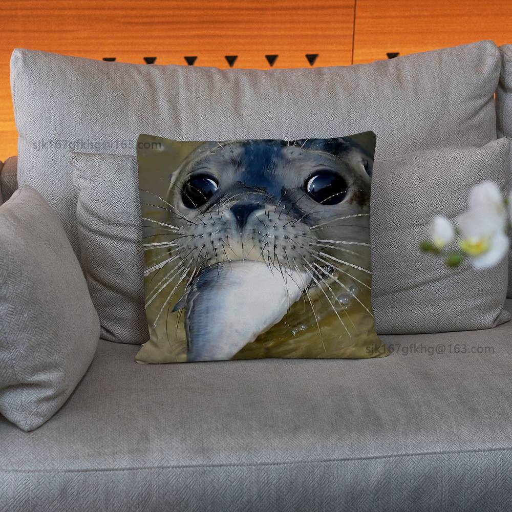 Seal Sea Cute Funny Pillow Case Anti-dustmite Pillowcase Invisible zipper silky short plush Sofa cushion cover