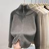 Knitted Cardigan Sweater Jacket Women's Spring Turtleneck Double Zipper Thickened Outer Wear Retro Solid Color Top