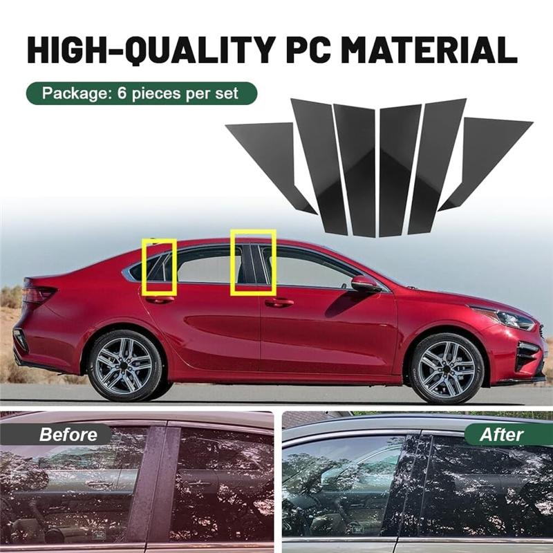 Car Pillar Posts Door Window Trim Moldings Anti Scratch Stickers For KIA Forte K3 - Replacement Accessories Glossy Black