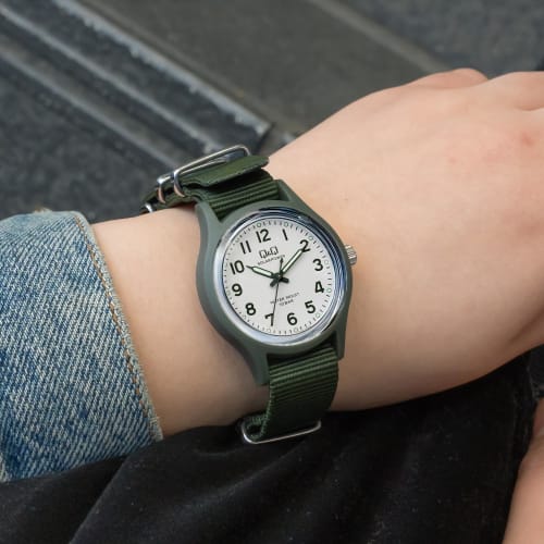 Citizen Q&Q Men's Analog Solar Watch, Water Resistant To 10 ATM, Nylon Strap, Green, E05A-006VK