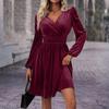 Women's Fashionable Solid Color Long Sleeved V Neck Pullover Casual Dress