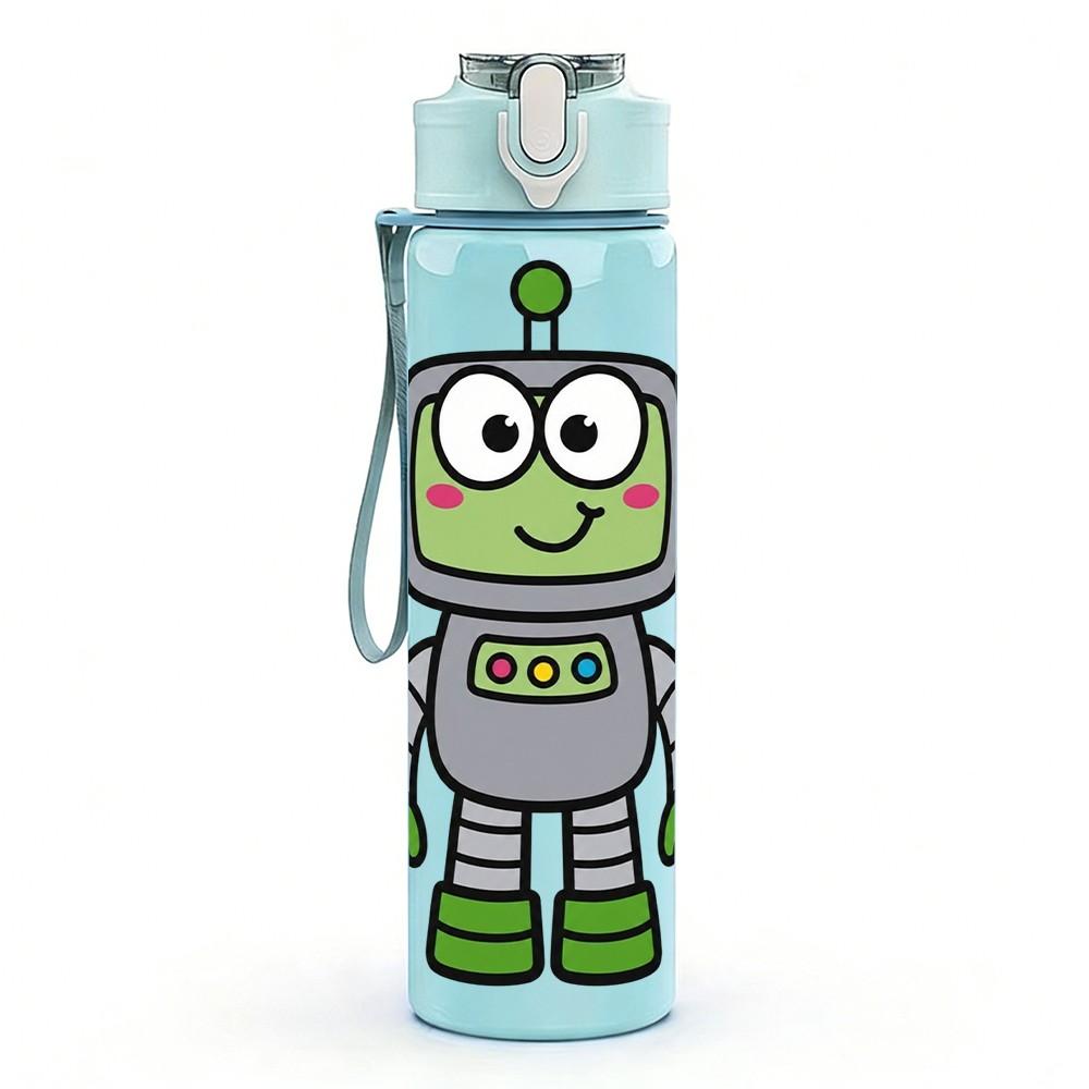 1PC Funny Green Space Robot 750ml Color Plastic Sports Water Bottle Leakproof Flip Straw Lid Suitable for Sports Office Home Use