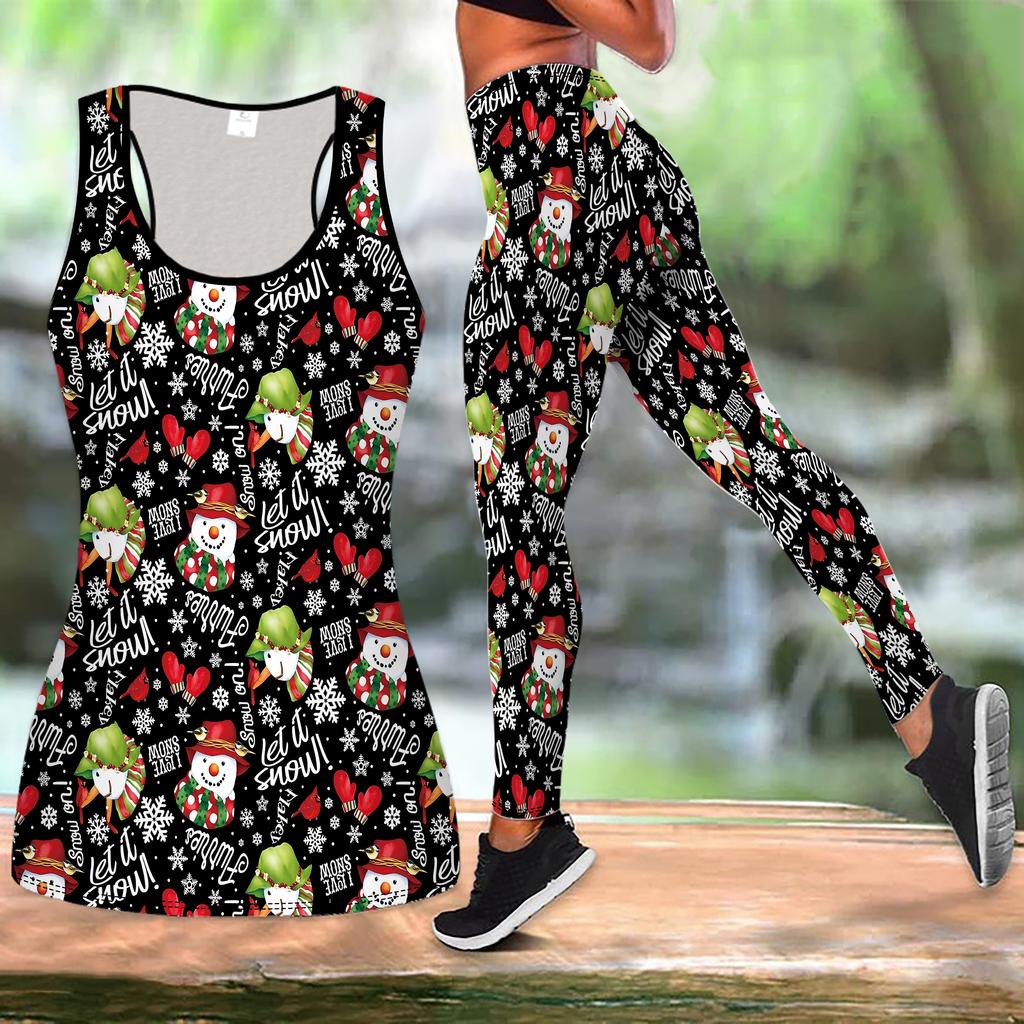 Weihnachts-Festival-Print Yoga-Outfit für Damen Mode Workout Leggings Fitness Sport Freizeit Yoga-Set Sportanzug