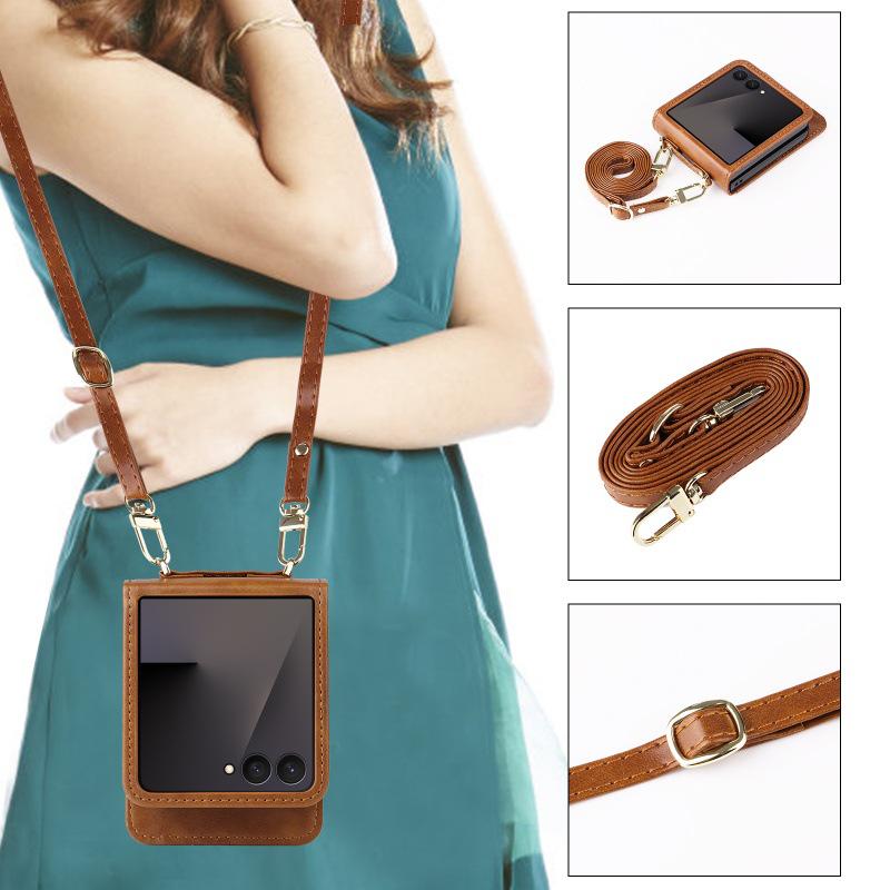 Leder Crossbody Tasche für Samsung Galaxy Z Flip 7/6/5/4 5G - Flip Phone Hülle für Damen
