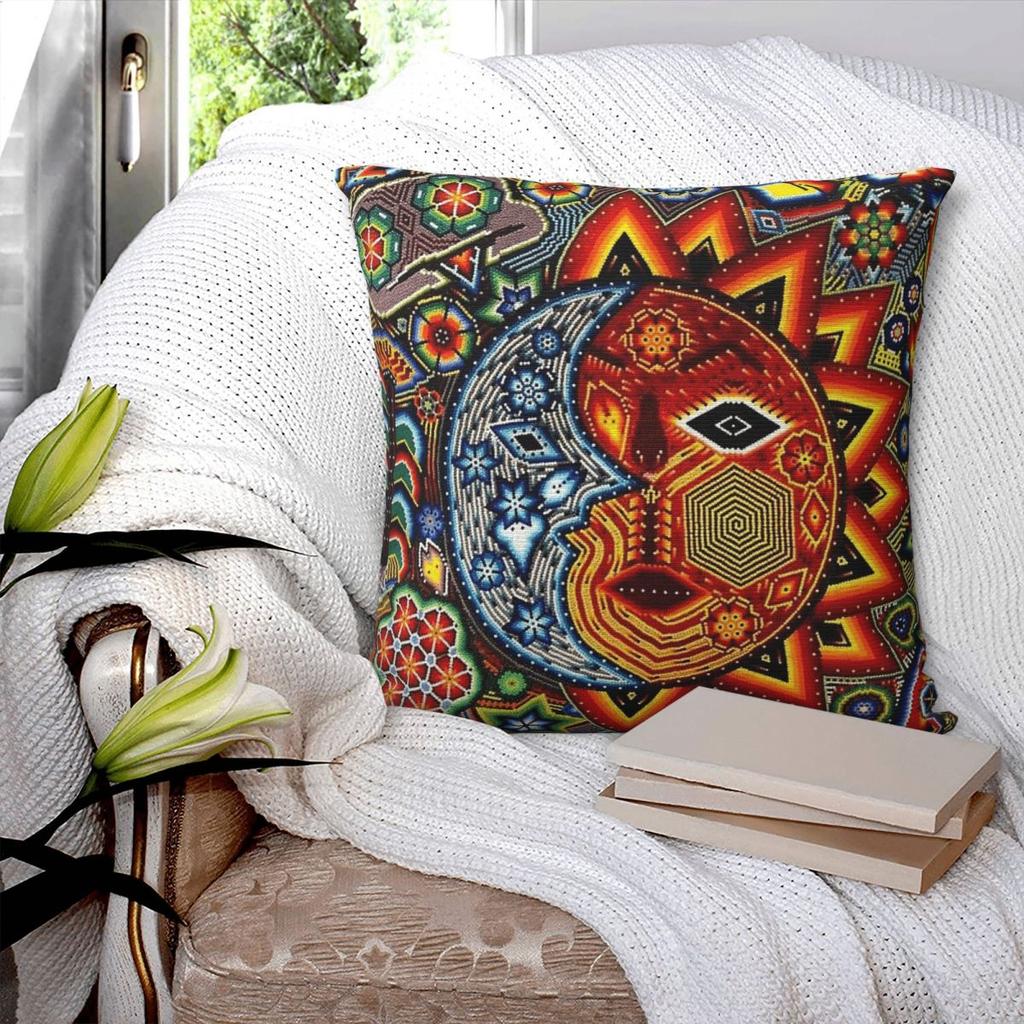 Sun Huichol Mexican Pillowcase Polyester Linen Velvet Pattern Zip Decor Throw Pillow Case Sofa Cushion Cover