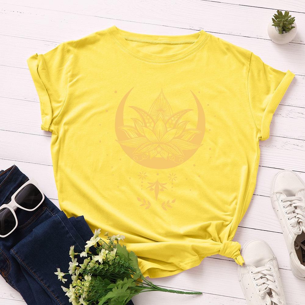 Creative Starry Sky Lotus Pattern Cotton Loose Round Neck Short Sleeved Women's T-shirts