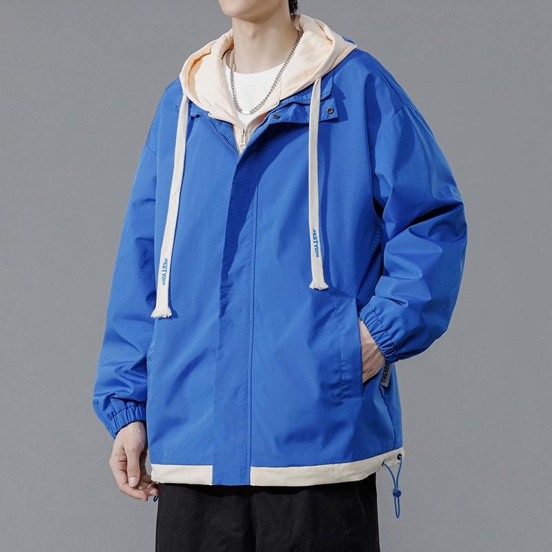 

Осенняя новая куртка Fake Two Jackets Мужская повседневная куртка с капюшоном в стиле Гонконга Весна и Осень Дизайн Sense Niche Trend M синий