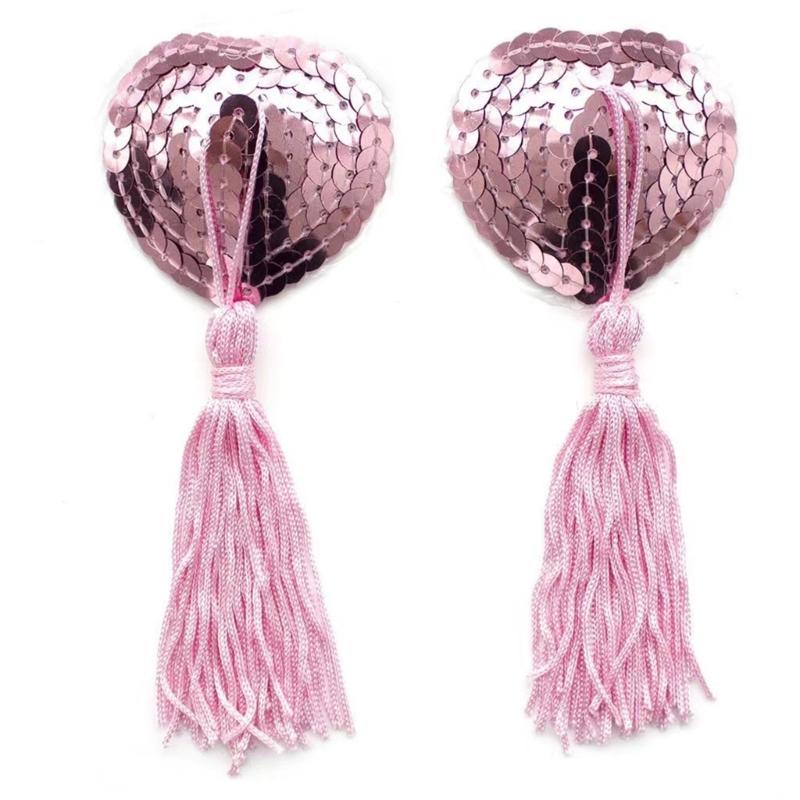 Women Sequins Tassels Nipple Cover Reusable Adhesive Pasties Breast Cover Lace Sticky Bra Chest Pad Lingerie Accessories