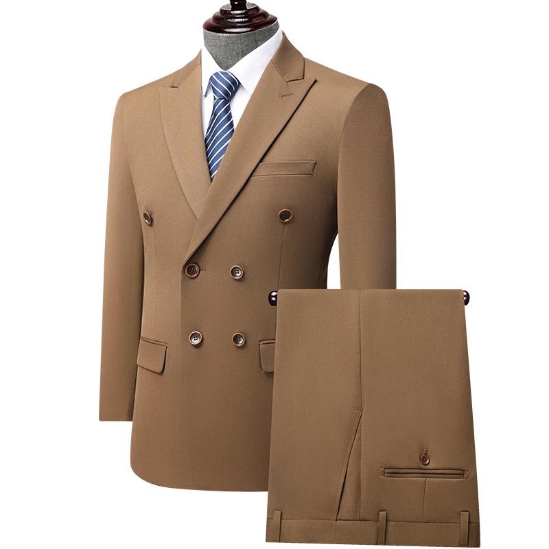 Hongdou Men's Double-Breasted Slim-Fit Suit Set