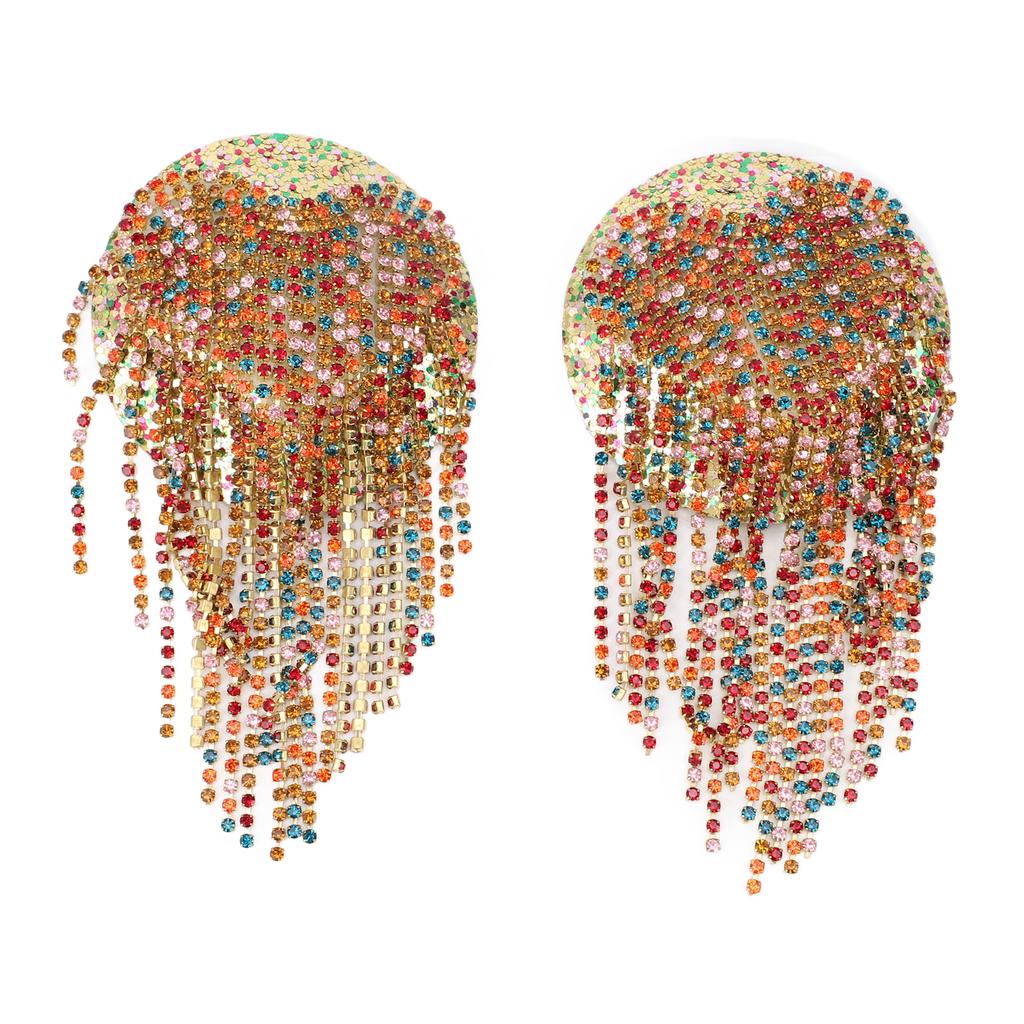 1pair Rhinestone Tassel Nipple Pasties Seamless Reusable Breathable Rhinestone Festival Nipple