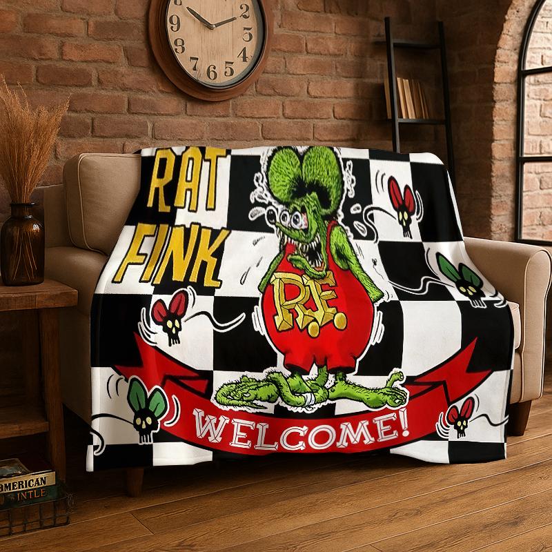 3D Rat Fink Cartoon Racing Car Moto Sign Flannel Blanket Soft Warm Throw Blanket for Bedroom Living Room Bed Travel Picnic Gift