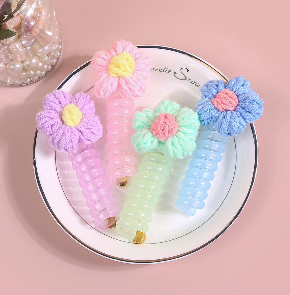 4/8pcs Wool Flower Elasticity Hair Band Elastic Telephone Wire Line Floral Hair Rope For Kid Scrunchies Headbands Headwear