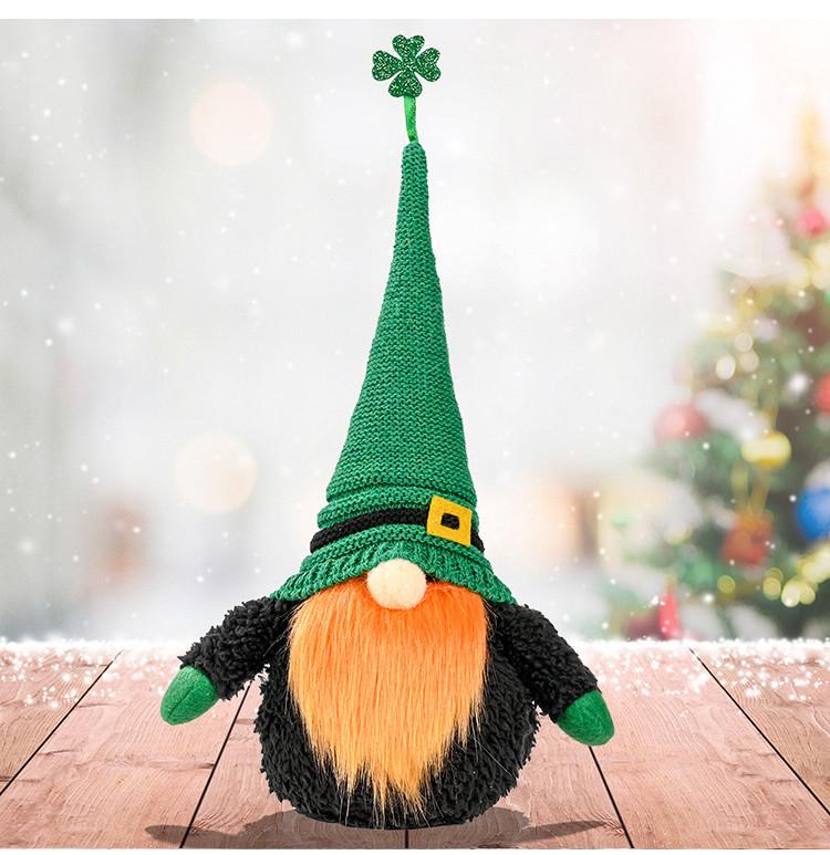 

Unique Irish Day Festive Green Knitted Faceless Doll Rudolf Plush For Decor Holiday