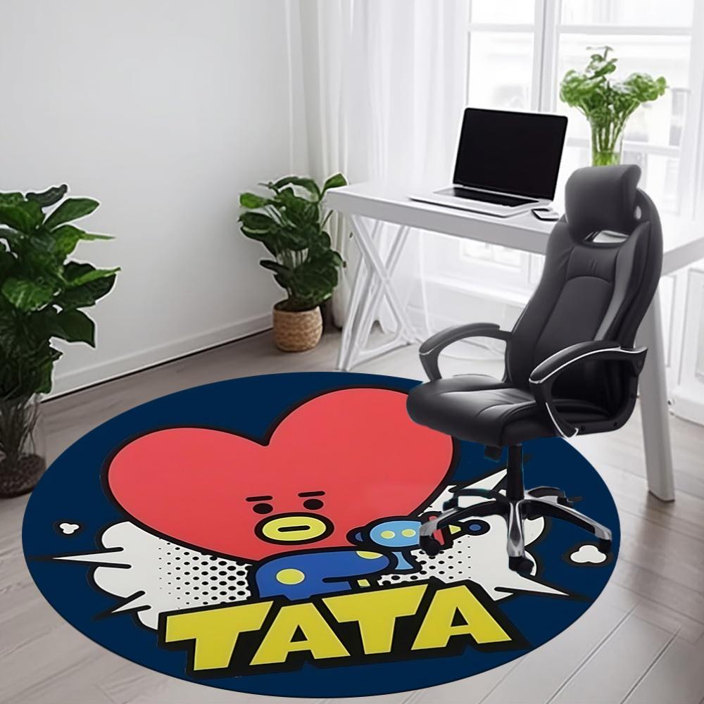 1PC Tata Character, BT21 Office Round Rug - Perfect for Office or Study Decor, Machine Washable, Non-Slip Backing, Decorative Floor Mat