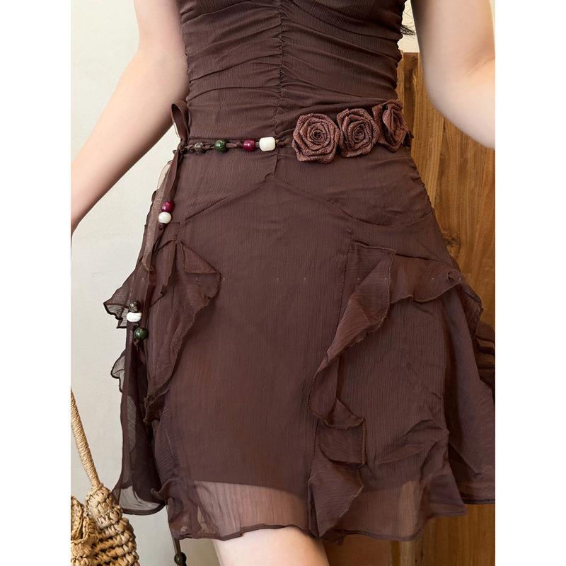 Retro Bohemian Floral Waist Rope Rose Jeans Decor Dress Waist Chain Skirt Accessories Ethnic Style Bead Waist Belt For Women