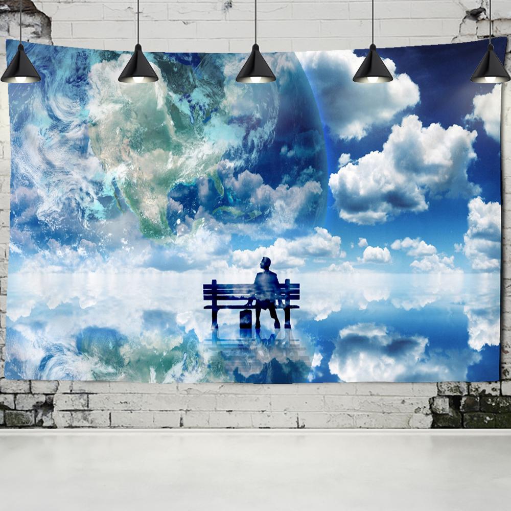 Oameni și pământ tapiserie agățat de perete artă proaspătă simplă, singuratic, boemă, decor de fundal pentru sufragerie, pânză din poliester