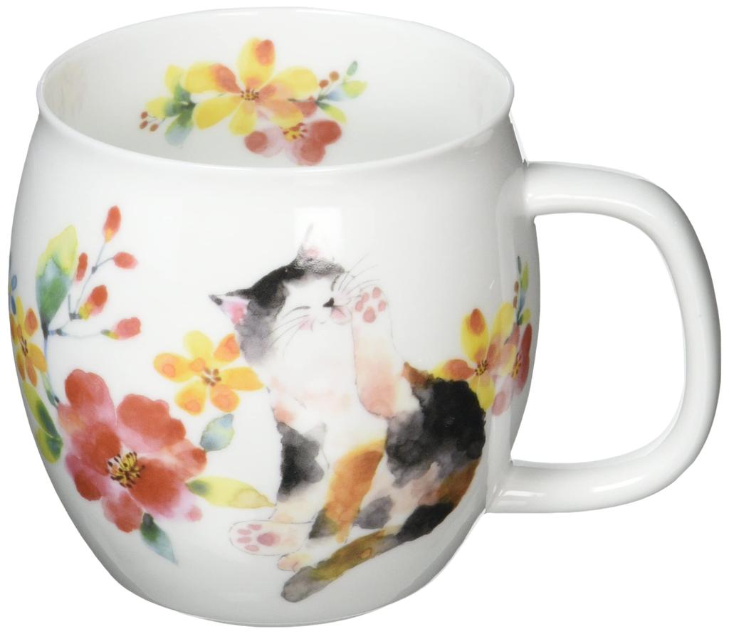 Ceramic Indigo Flower Cat 13388 Mug, Red, Size Approx. 7.8 H8.8