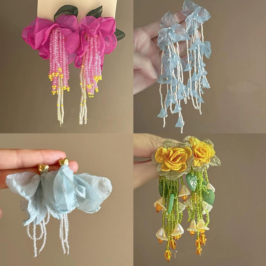 Silver Needle Heart Resin Flower Mesh Earrings: Luxurious, Sweet, Fresh, and Elegant Mori-Style Women's Jewelry