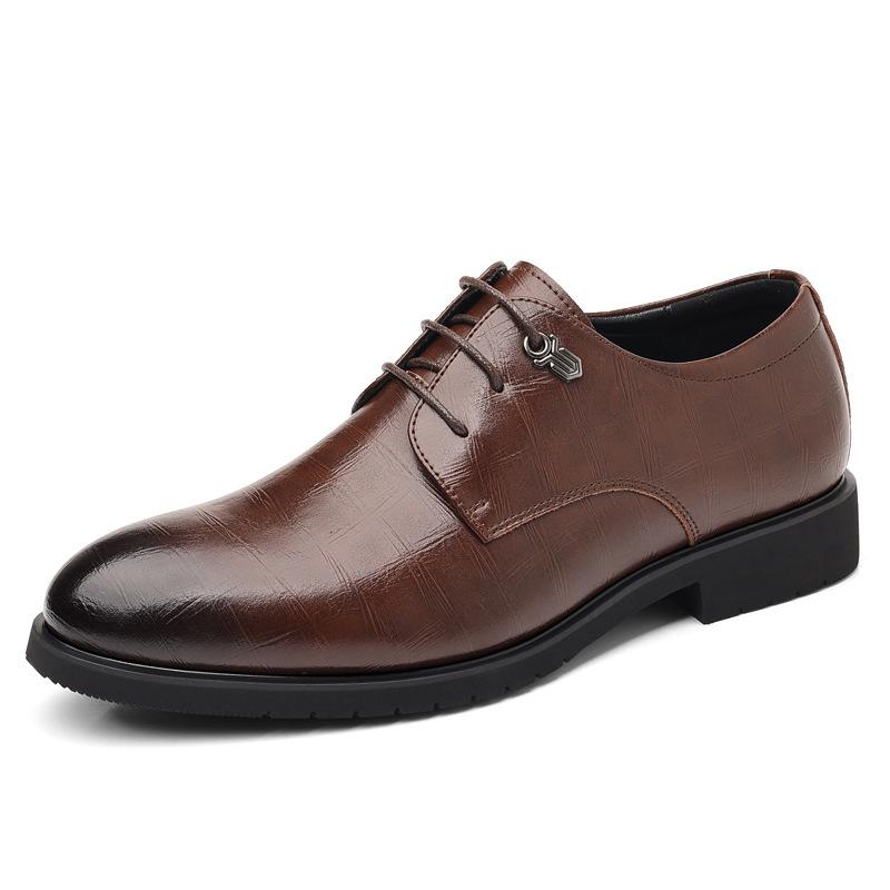 Leather shoes men's business dress leather shoes British casual breathable black inner height increasing groom wedding shoes
