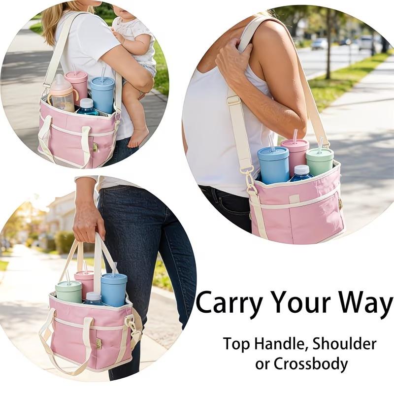 4-Compartment Drink Carrier Bag Large Capacity Insulated Water Bottle Holder Tumbler Tote With Adjustable Strap Travel, Picnic