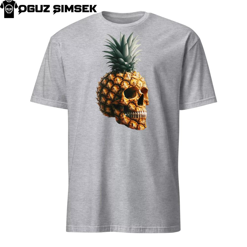 

Unique Short Sleeve T-Shirt Skull-Pineapple Fusion Graphic Summer Shirt Design 2XL