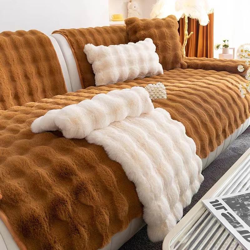 

Теплый розовый плюшевый диван-полотенце, мягкий зимний утолщенный чехол для дивана с кроликом, нескользящая универсальная наволочка, домашний защитный коврик 45cm pillowcase 1 pcs