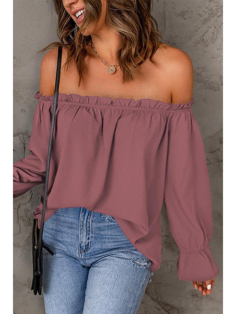 Women's Off-the-Shoulder Chiffon Blouse - European and American Style, Solid Color Pullover for Spring and Autumn, Sexy & Elegant.