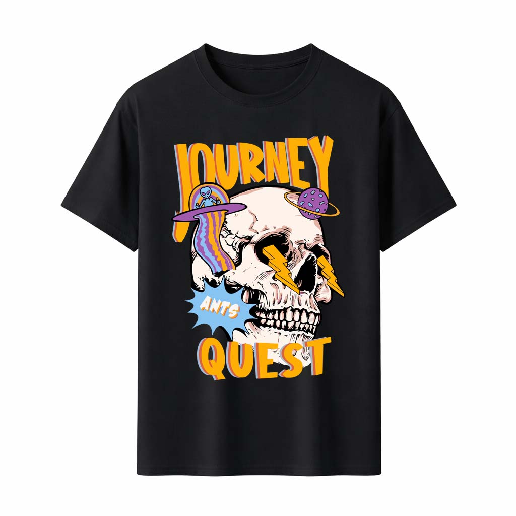 

Journey Quest Skull T-Shirt Unisex Retro Space UFO Alien Graphic Tee Vintage Lightning Bolt Summer Streetwear Fashion Top - M... S