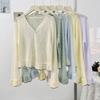 V Neck Flare Long Sleeve Knit Top Summer Versatile Loose Sun Protection Cover Up Blouse Women