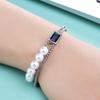 European-American Creative Rectangle Sapphire Pearl Chain Bracelet for Women
