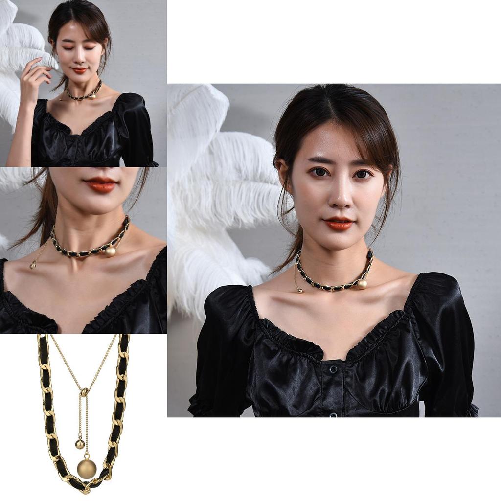 Elegant European Retro Black Handmade Woven Pearl Necklace For Women With Butterfly Bow Design