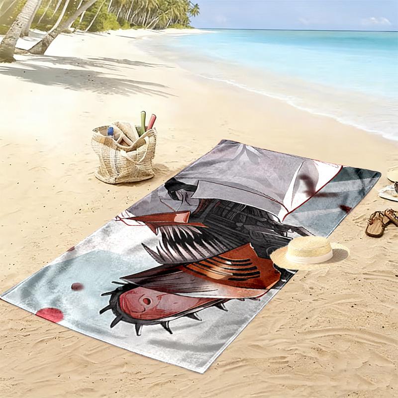 Chainsaw Man Print Beach Towel, Large Soft Quick Dry Towel for Beach Camping Swimming