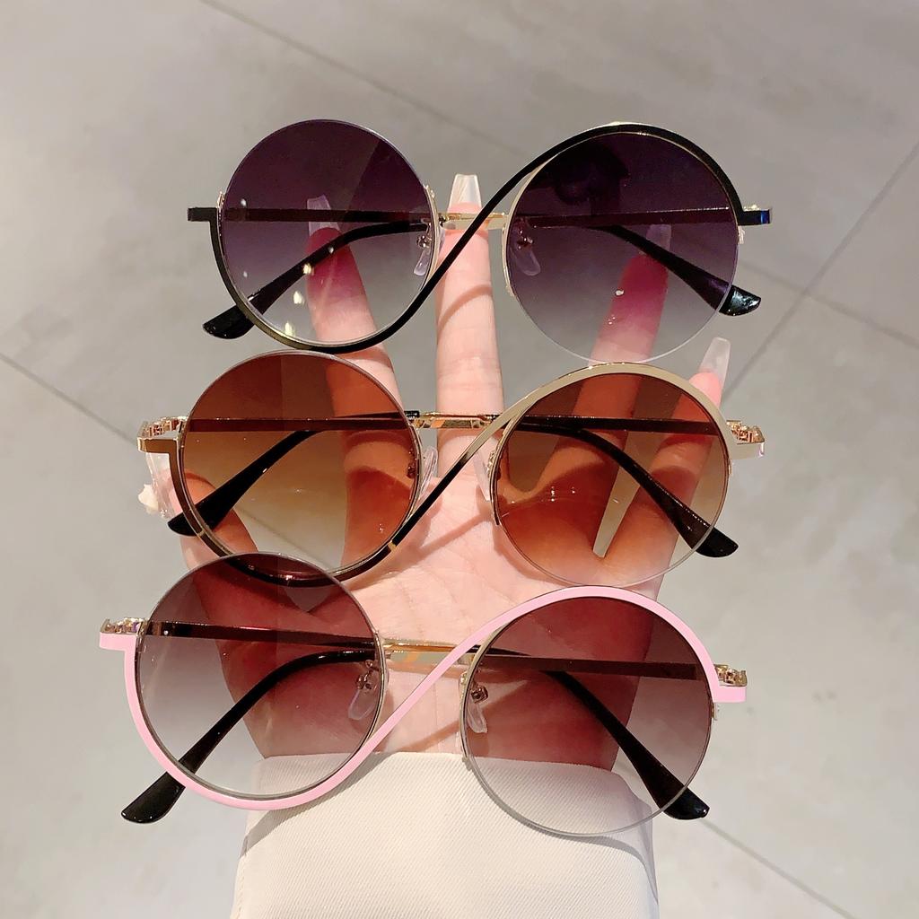 Oversized Round Sunglasses  New In Women Stylish Vintage Semi-rimless Outdoor Shades Trendy Brand Design Sun Glasses