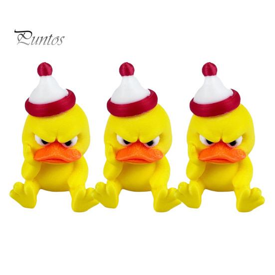 Funny Duck Ornaments 3D Printed Yellow Figurine, Arrogant Statue with Christmas Fun Holiday Party Supplies Hat, Miniature Ornament for Home