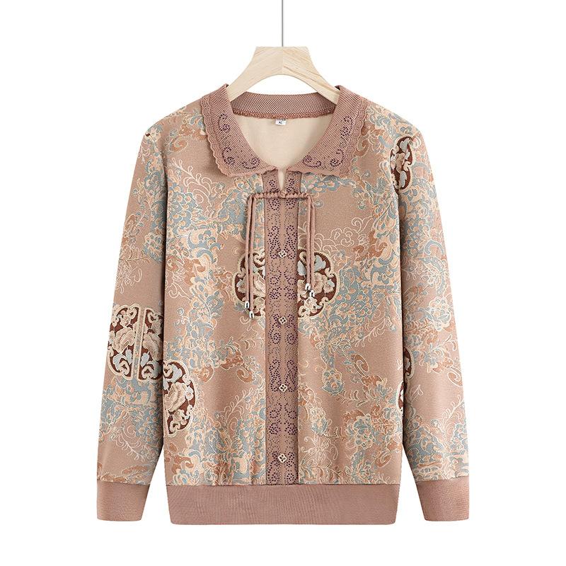 Early Autumn Mother's New Chinese Style Thin Sweater Middle-aged and Elderly Women's National Style Top Middle-aged Women's New Sweater