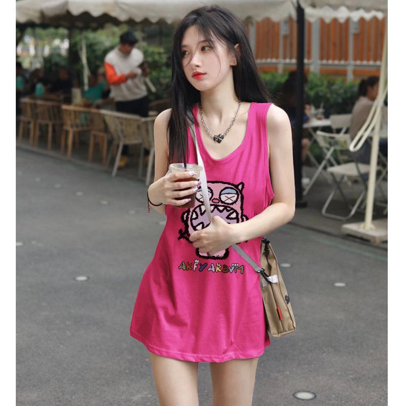 

Summer Sleeveless Round-neck Sexy Mid-length Vest T-shirt, Strappy Dress Top 2XL