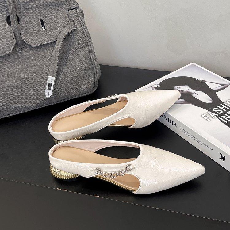 Fashion Slippers Casual Low Cover Toe Shoes Slipers Women Rivet Slides Female Mule Luxury Pointed 2025 Mules Fashion Fabric Rome Retro R